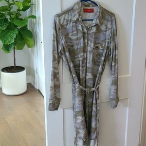 Camo print shirt dress with tie belt